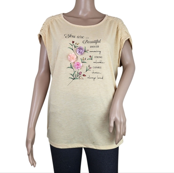 Daisy + Coco XL Inspirational Floral Embroidered T-Shirt Top - Picture 4 of 4